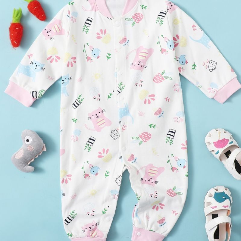 Baby Pige Langærmet Printet Jumpsuit Romper Bodysuit