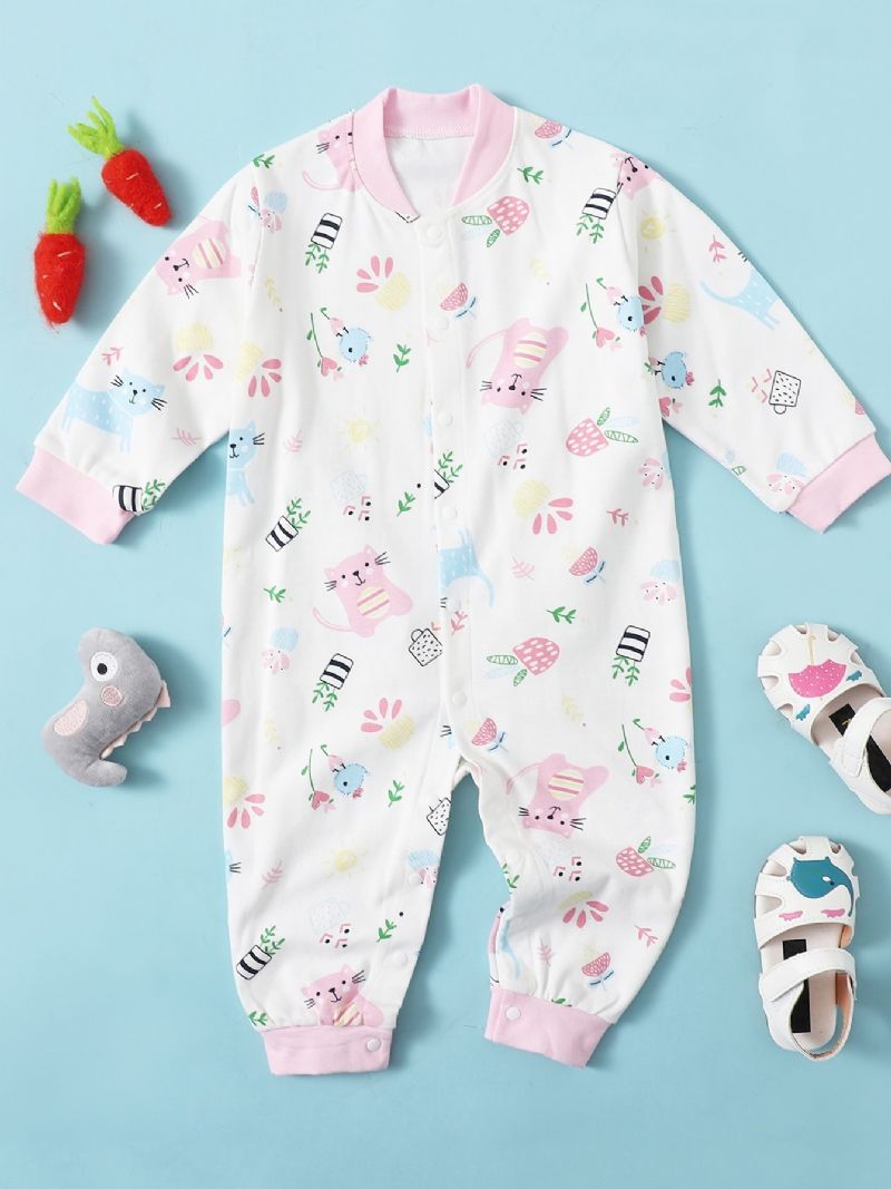 Baby Pige Langærmet Printet Jumpsuit Romper Bodysuit