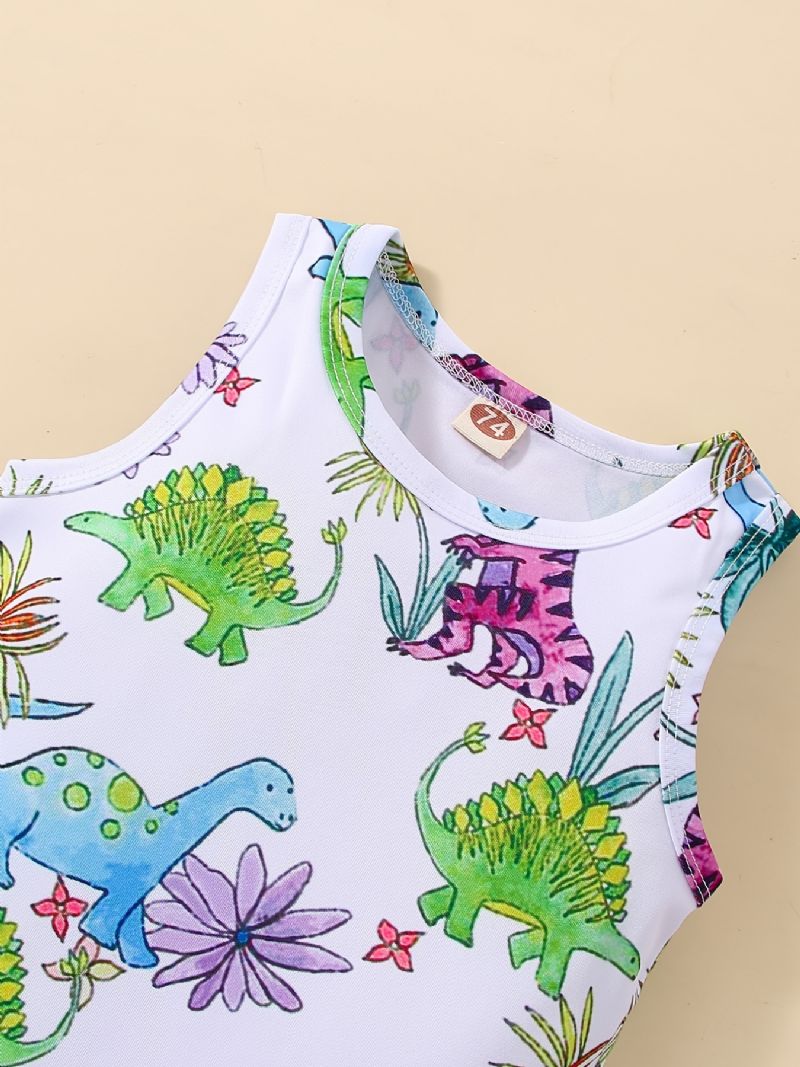 Baby Piger Ærmeløse Rompers Jumpsuit Med Tegneserie Dinosaur Prin