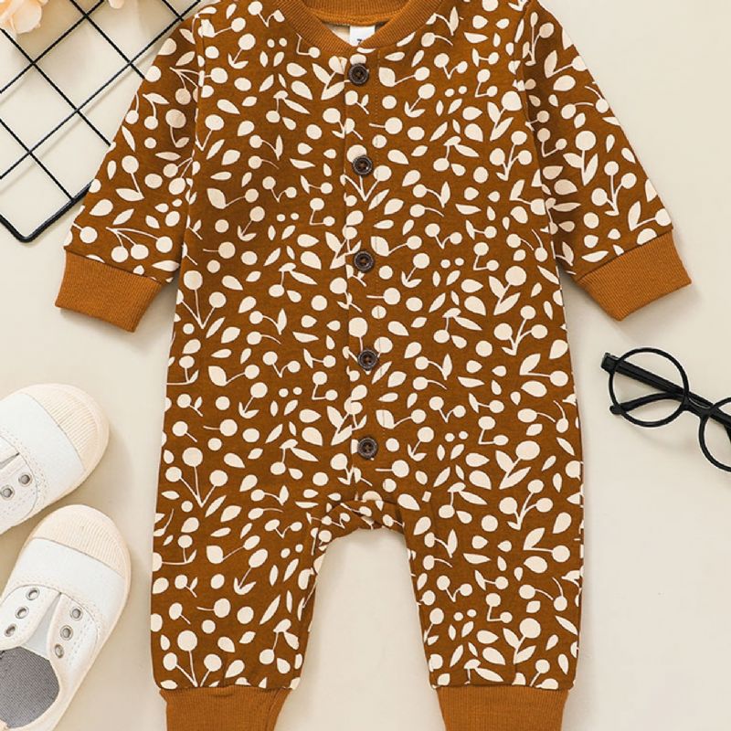 Baby Piger Bomuld Langærmede Bukser Jumpsuits Med Print Til Vinter