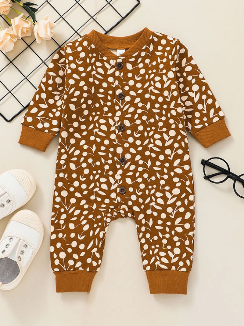 Baby Piger Bomuld Langærmede Bukser Jumpsuits Med Print Til Vinter