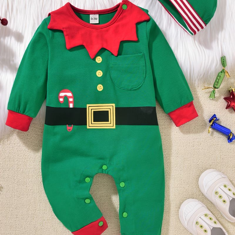 Baby Piger Drenge Bomuld Jumpsuits & Hatte Sæt Til Jul