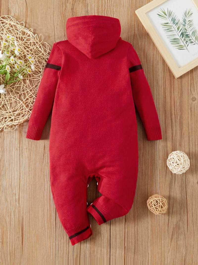 Baby Piger Drenge Hætte Strikket Jumpsuit Termisk Onesie Med Elg Mønster Til Vinter Jul