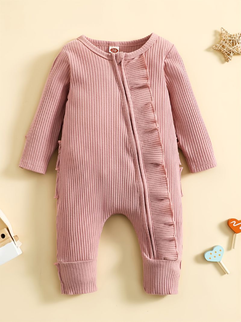 Baby Piger Flæse Trim Langærmet Jumpsuit Romper