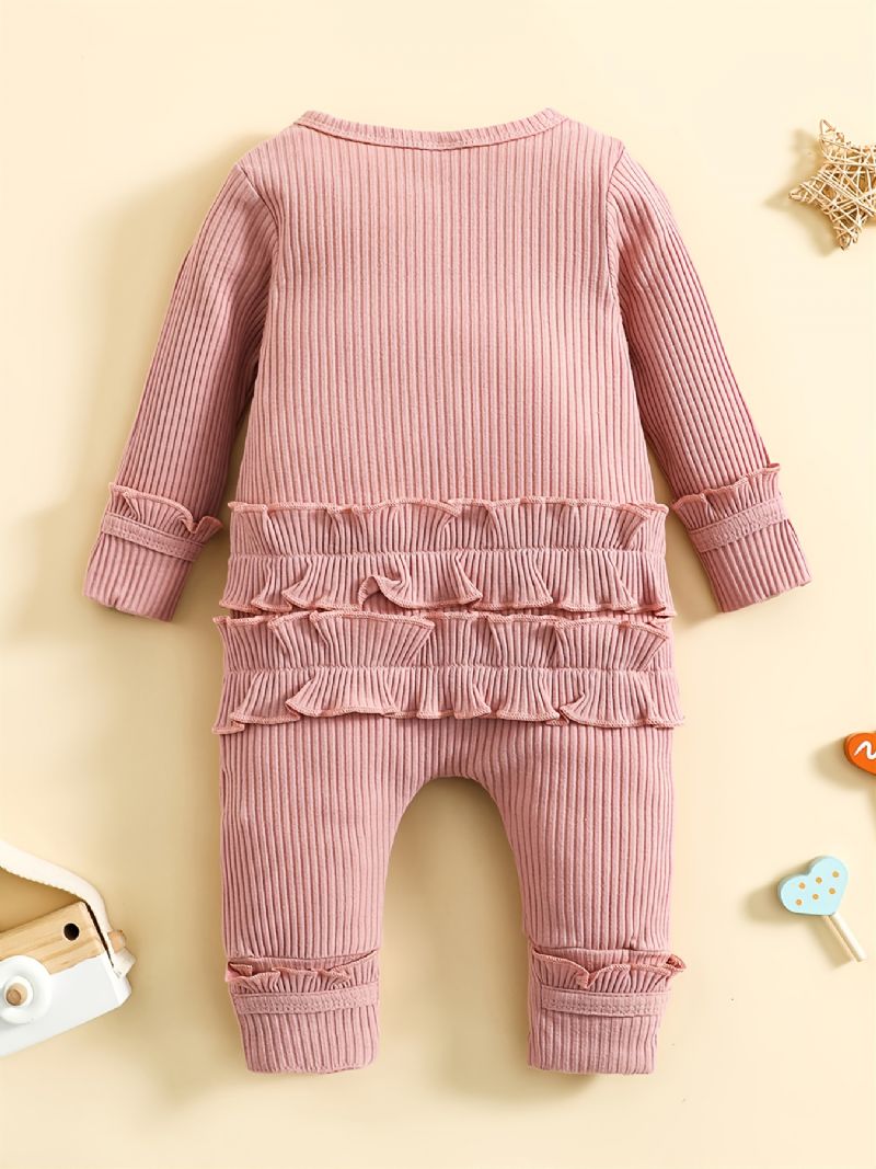 Baby Piger Flæse Trim Langærmet Jumpsuit Romper