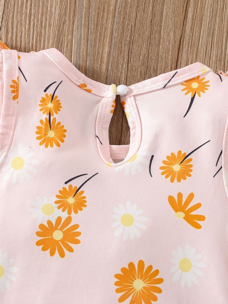 Baby Piger Flyvende Ærmer Blomst Print Romper Casual Crew Neck Jumpsuit