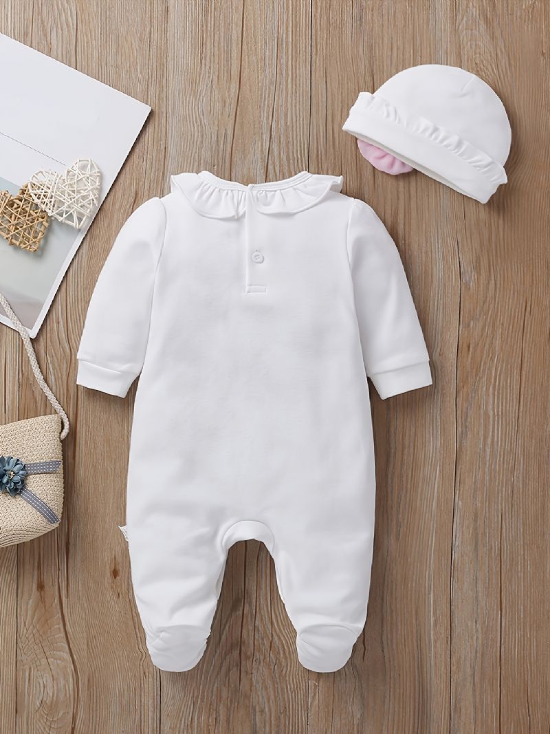 Baby Piger Footies Flæse Rund Hals Jumpsuit & Hatte Sæt Bukser Til Jul