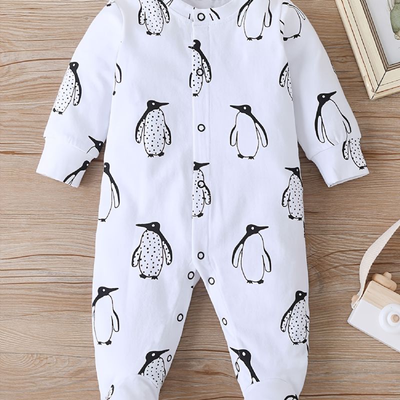 Baby Piger Footies Penguin Print Rompers Jumpsuits