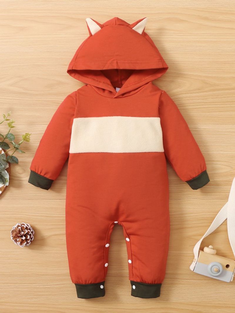 Baby Piger Fox Shape Kontrast Hem Colorblock Langærmet Jumpsuit