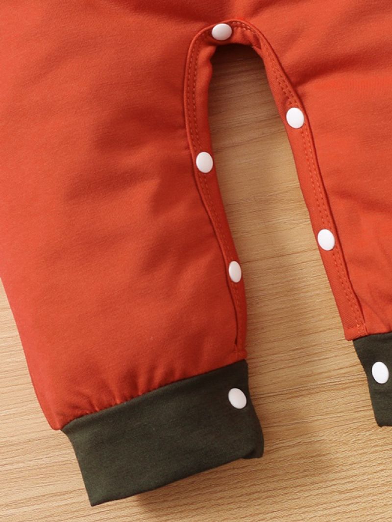 Baby Piger Fox Shape Kontrast Hem Colorblock Langærmet Jumpsuit