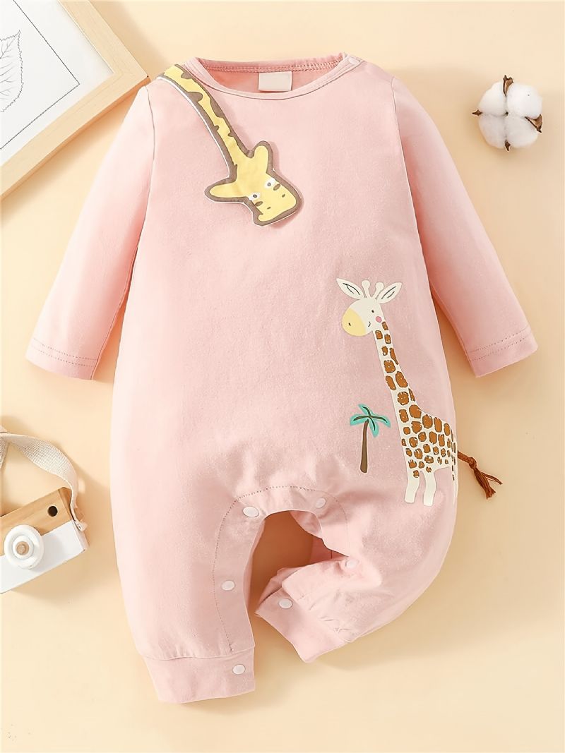 Baby Piger Giraffe Coconut Tree Printet Langærmet Jumpsuit
