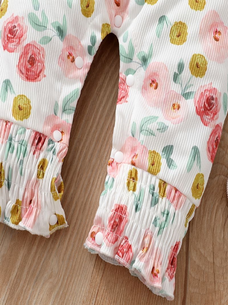 Baby Piger Langærmet Blomstret Jumpsuit + Pandebånd Sæt Romper Babytøj