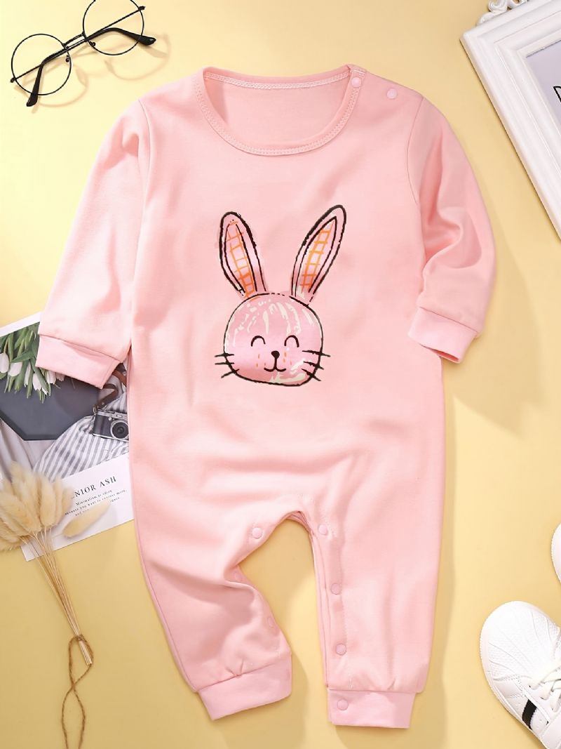 Baby Piger Langærmet Kanin Print Jumpsuit Babytøj