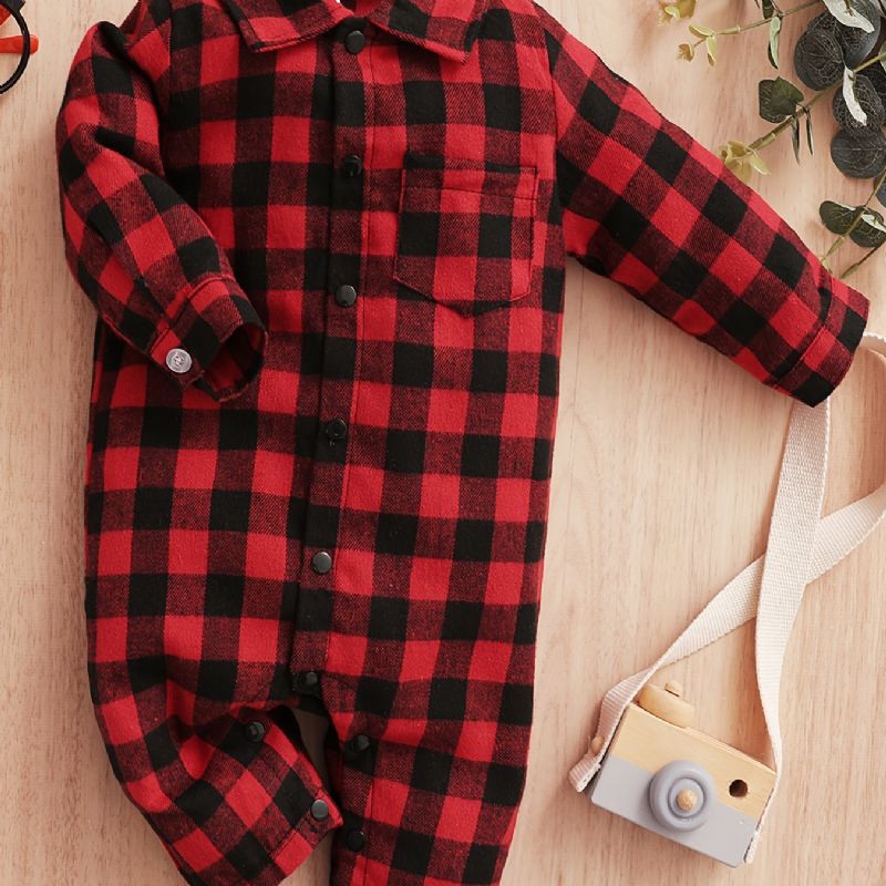 Baby Piger Langærmet Plaid Romper Jumpsuit