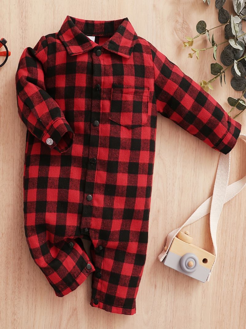 Baby Piger Langærmet Plaid Romper Jumpsuit