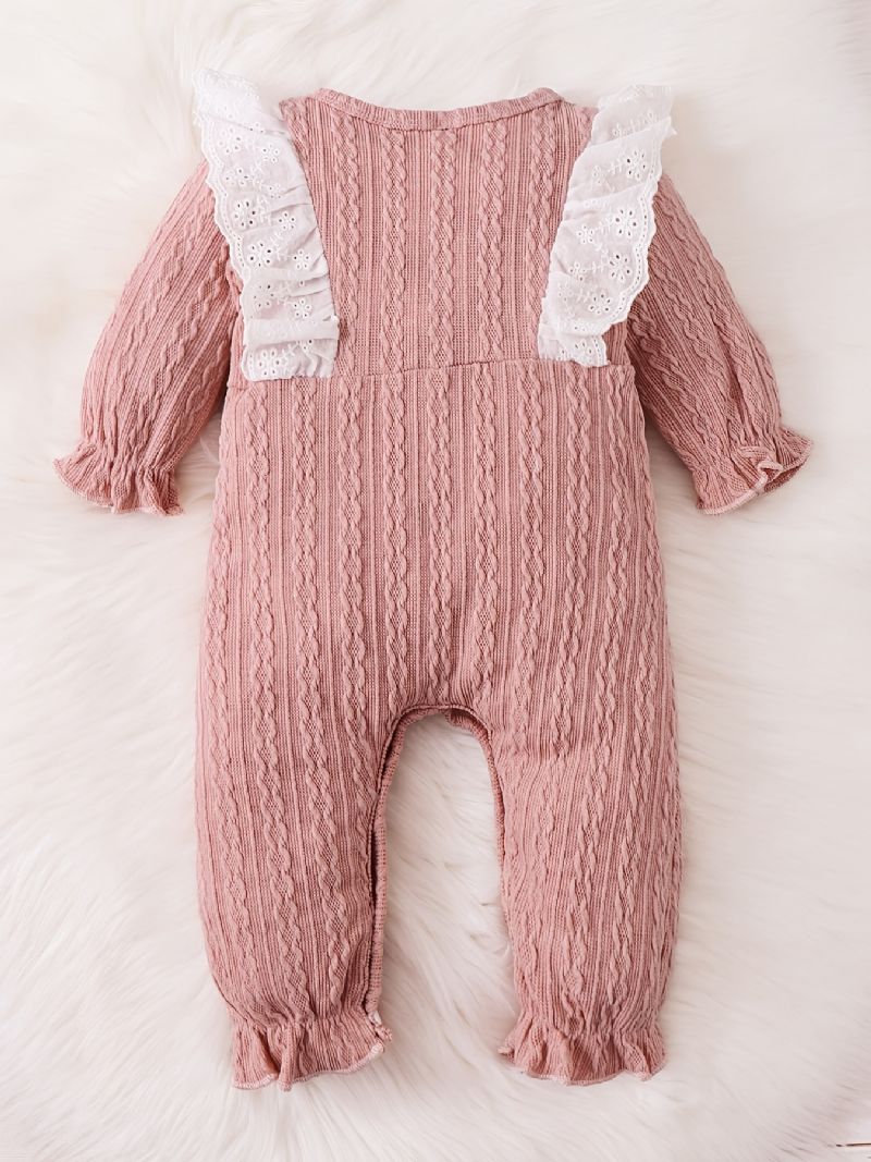 Baby Piger Langærmet Romper Jumpsuit Med Blonde Decor Babytøj