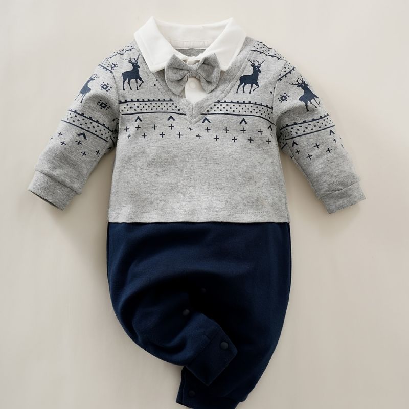 Baby Piger Polo Neck Gentleman Jumpsuit Babytøj Til Jul