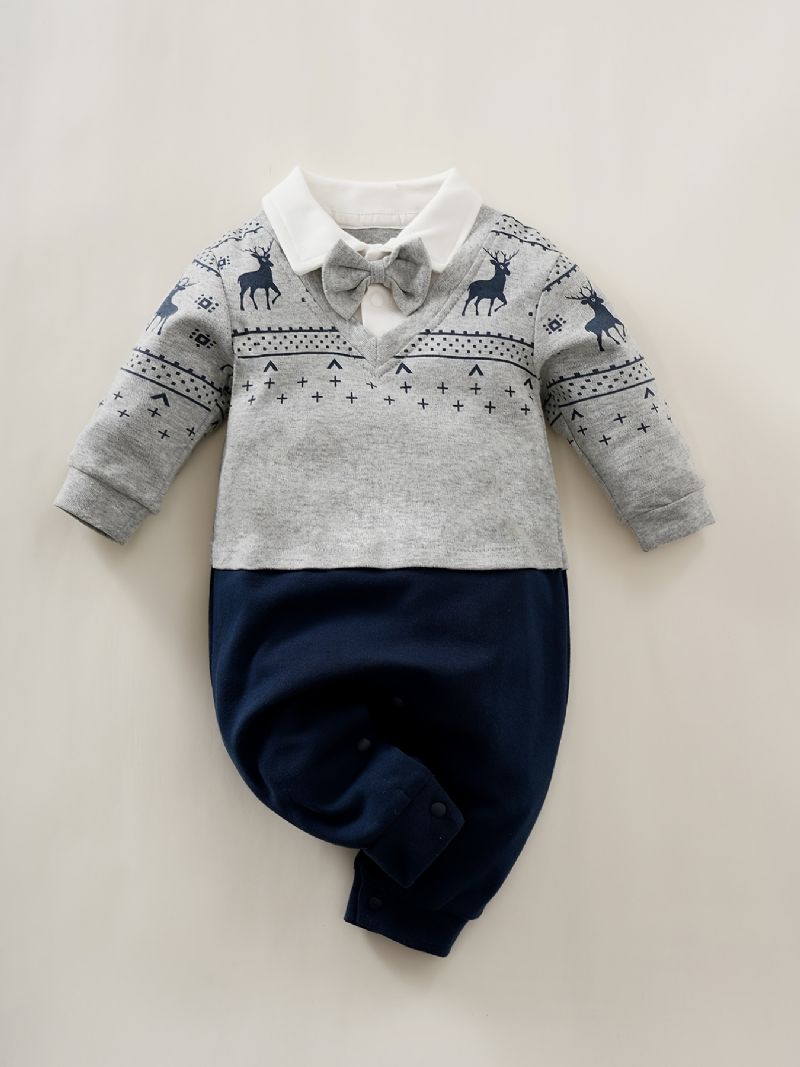 Baby Piger Polo Neck Gentleman Jumpsuit Babytøj Til Jul