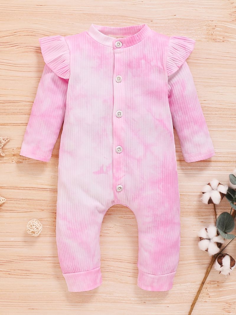 Baby Piger Romper Tie Dye Rundhalset Flueærmet Langærmet Jumpsuit Børnetøj