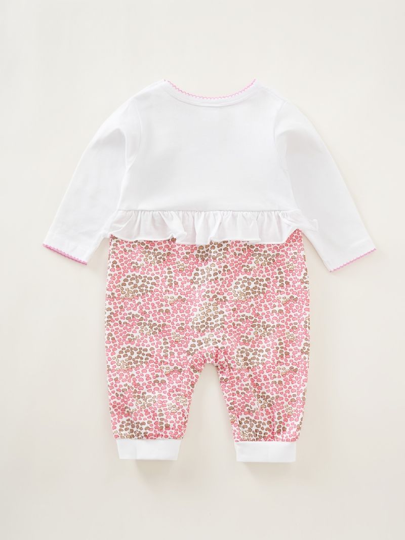 Baby Piger Rompers Søde Tegneserie Dyr Langærmet Blomster Trim Rund Hals Jumpsuit