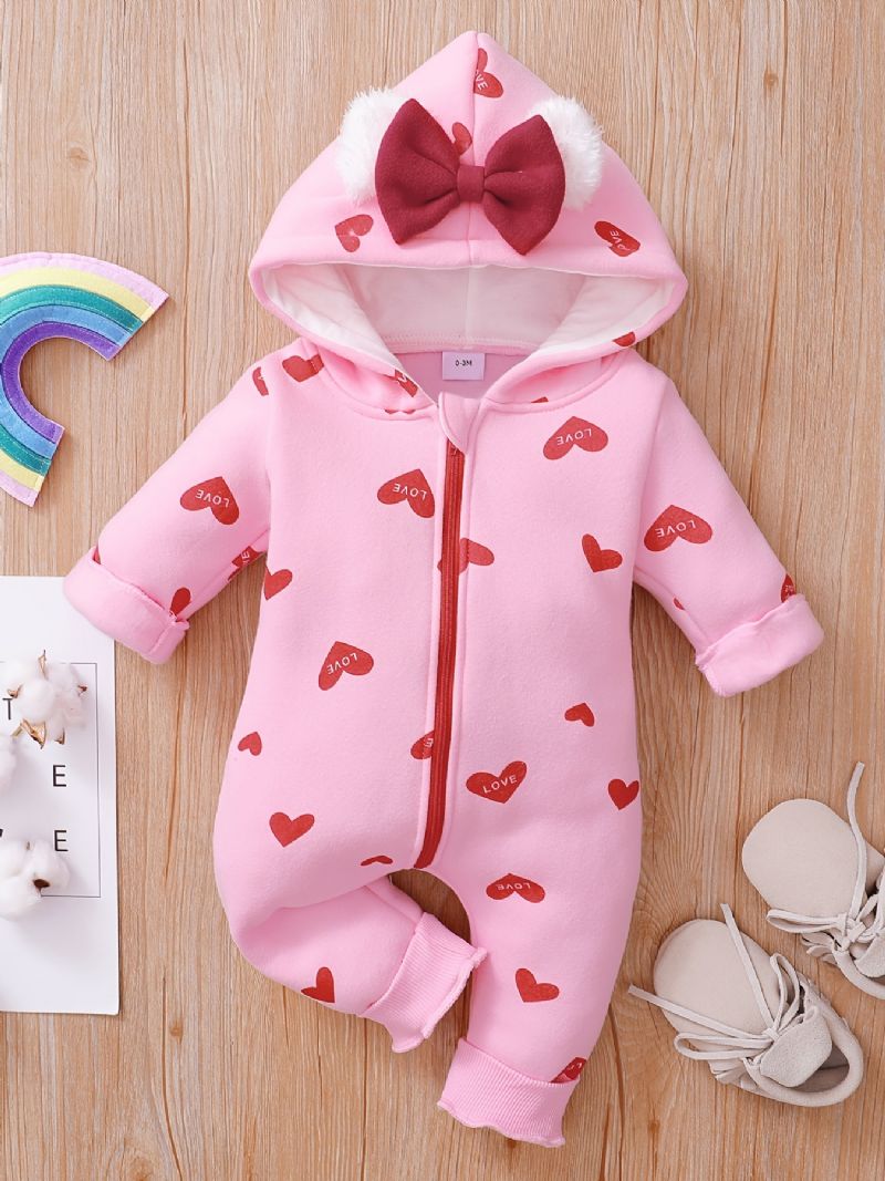 Baby Piger Sweet Heart Print Hættetrøje Langærmet Jumpsuit