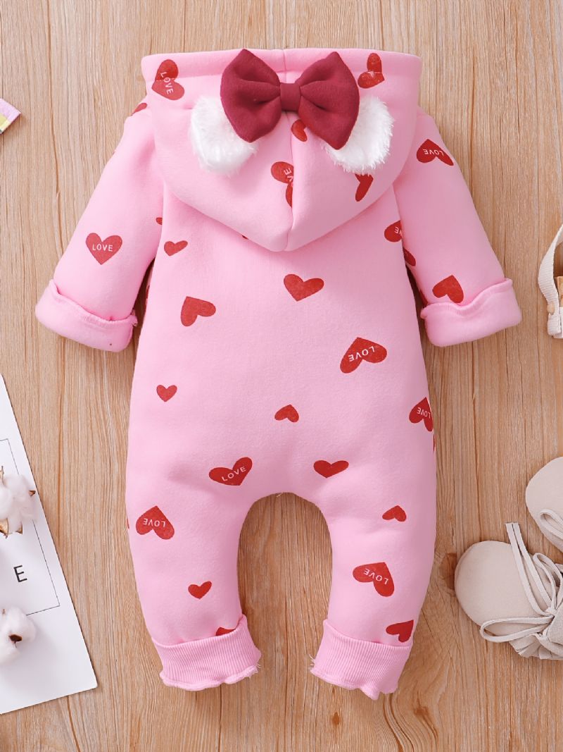 Baby Piger Sweet Heart Print Hættetrøje Langærmet Jumpsuit