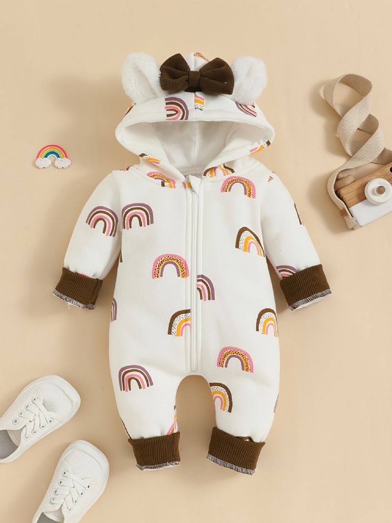 Baby Piger Sweet Rainbow Print Hættetrøje Langærmet Jumpsuit