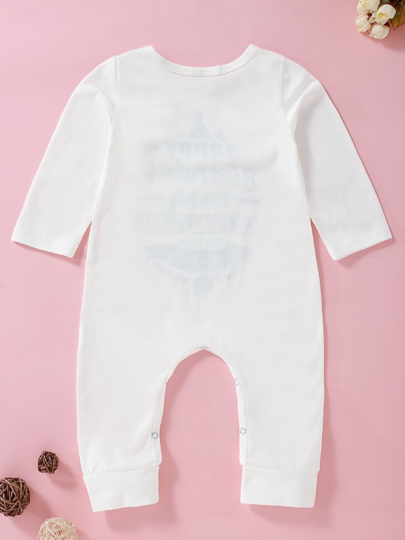 Baby Piger Tillykke Med Fødselsdagen Daddy Printed Langærmet Jumpsuit Romper