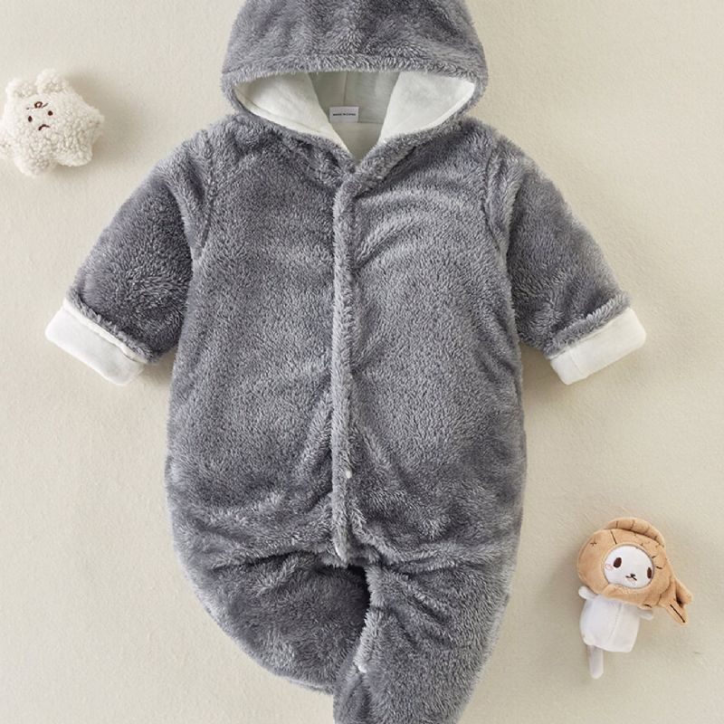 Baby Plys Langærmet Jumpsuit I Imiteret Pels Med Bjørneører Design Til Efterår Og Vinter Ny