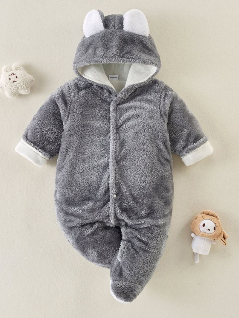 Baby Plys Langærmet Jumpsuit I Imiteret Pels Med Bjørneører Design Til Efterår Og Vinter Ny