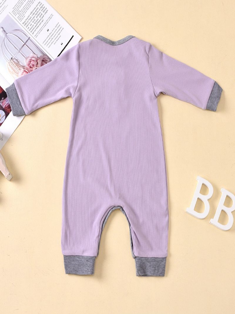 Baby Printet Langærmet Lilla Jumpsuit