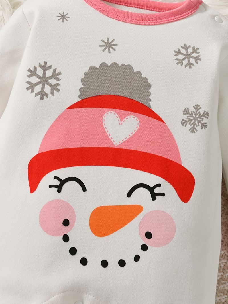 Baby Romper Snowman Print Langærmet Rundhals Jumpsuit Piger Drenge Børn Tøj