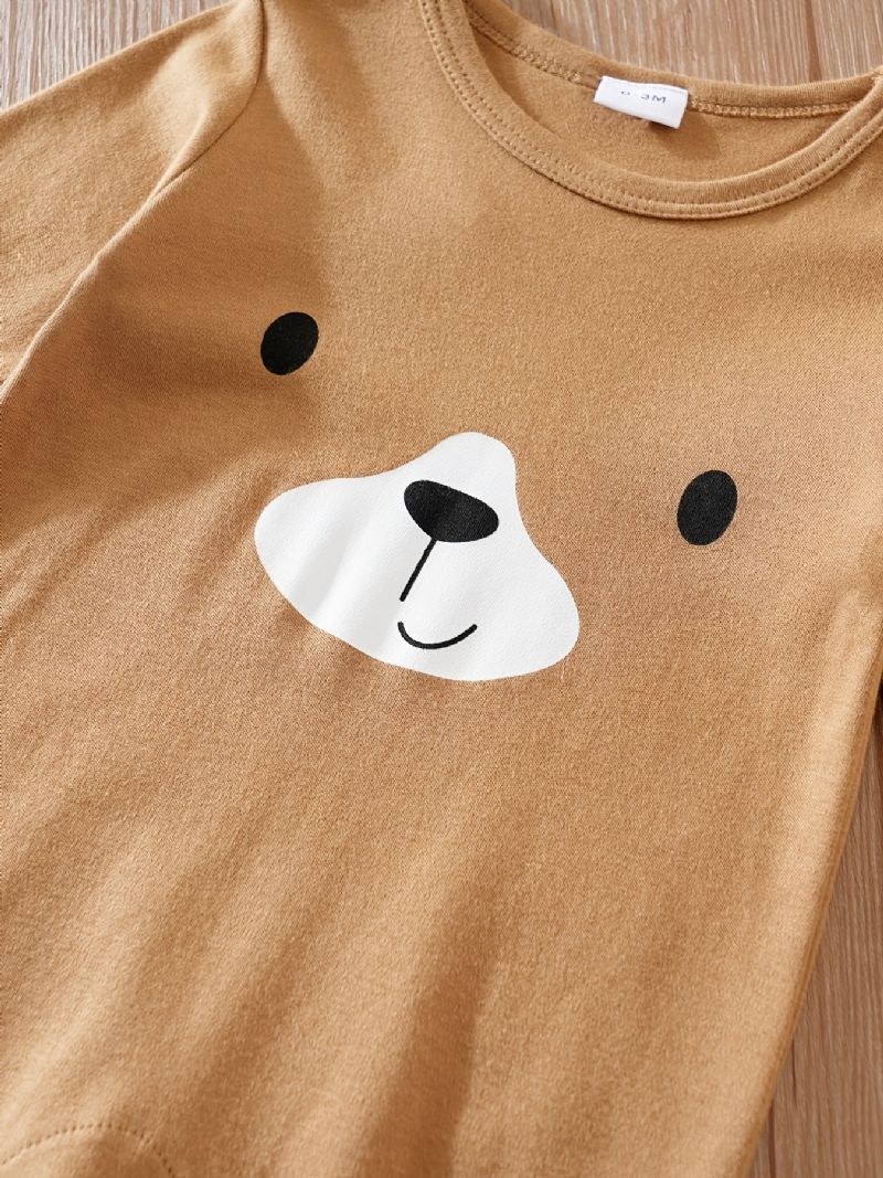 Baby Romper Sød Bear Print Rund Hals Langærmet Jumpsuit Piger Drenge Børn Tøj