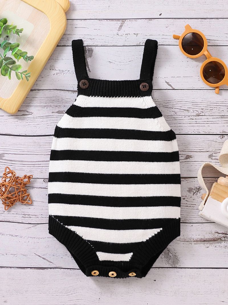 Baby Suspender Jumpsuit Casual Stribet Ærmeløs Strikket Bukse