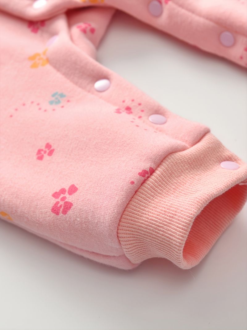 Babypige Pink Sød Sløjfeprint Bomuld Komfortabel Hættedragt Efterår Vinter