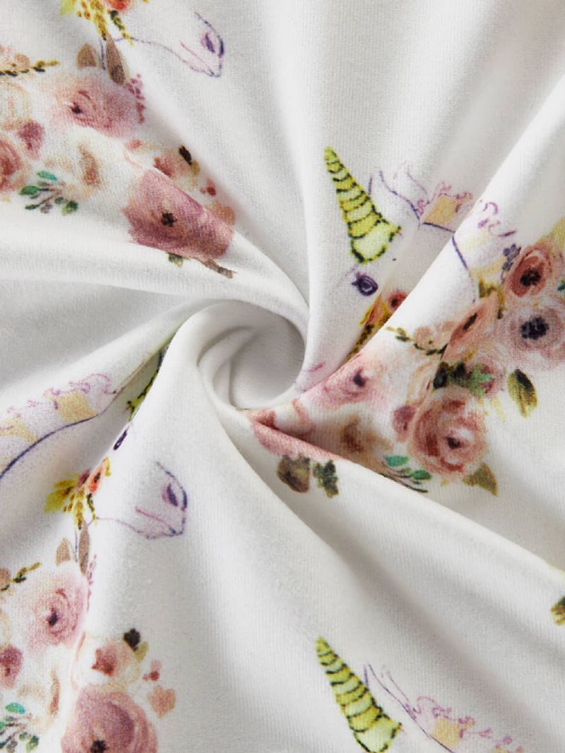 Babypige Unicorn Jumpsuit Med Blomstertrykt Flæse