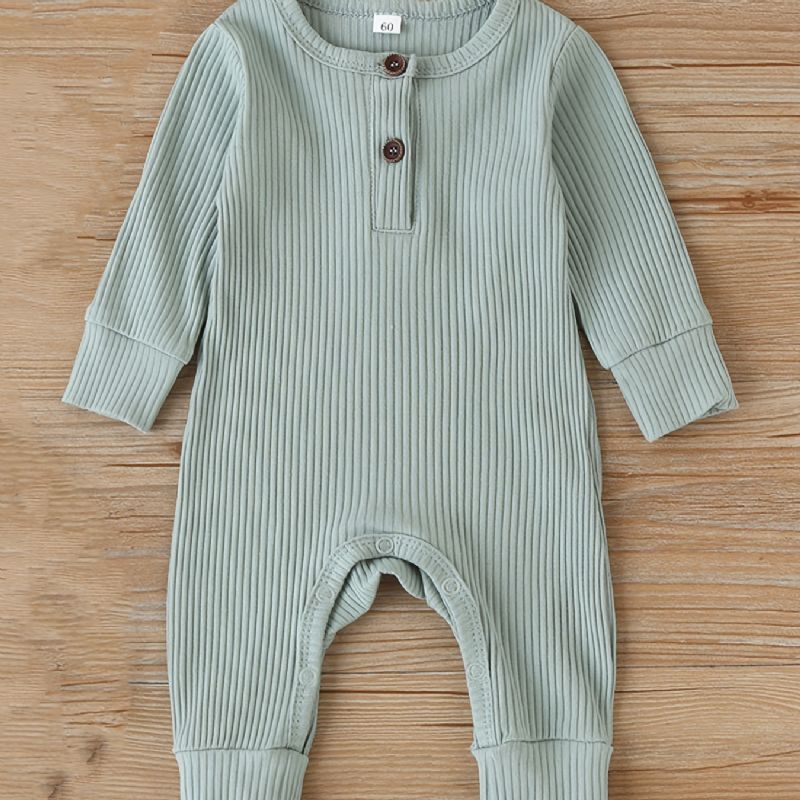 Babypiger Casual Ribbet Romper Solid Langærmet Jumpsuit Børnetøj