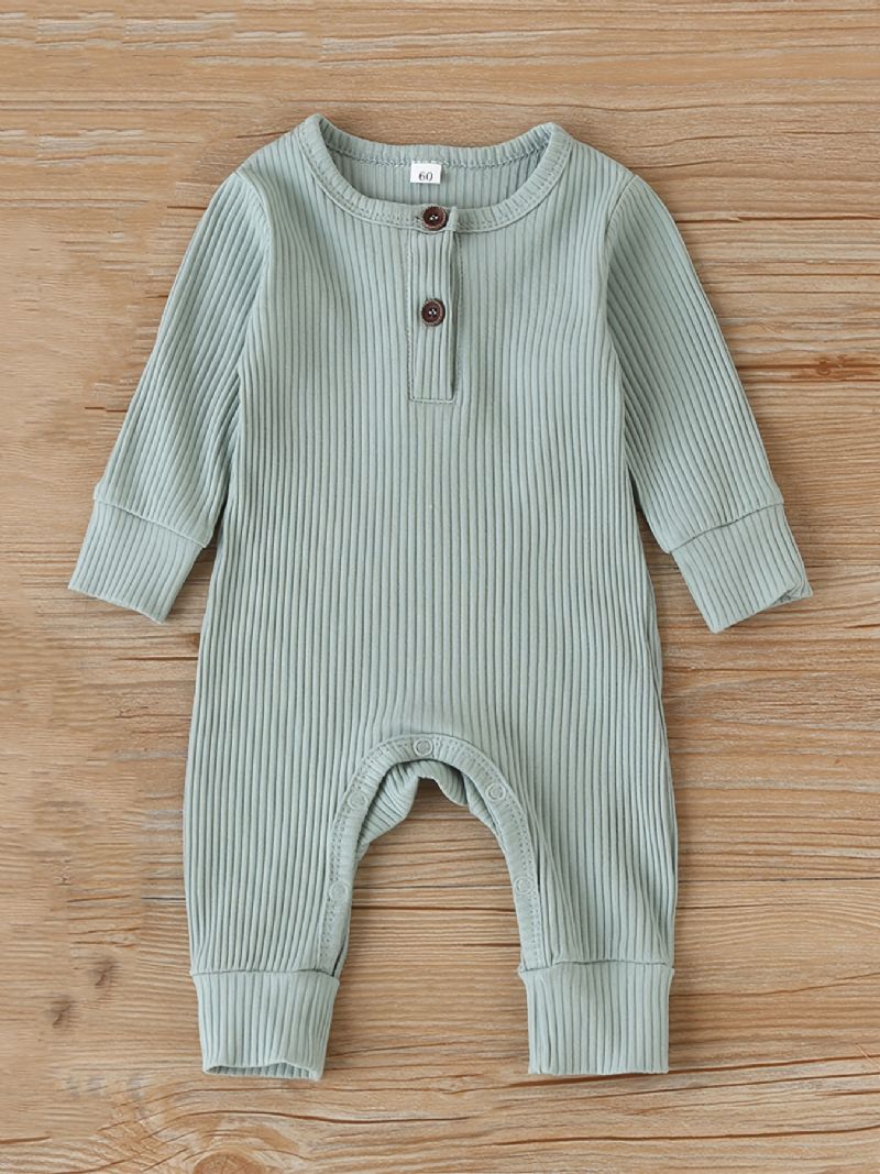 Babypiger Casual Ribbet Romper Solid Langærmet Jumpsuit Børnetøj