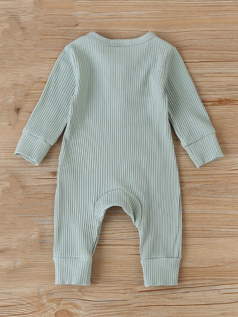 Babypiger Casual Ribbet Romper Solid Langærmet Jumpsuit Børnetøj