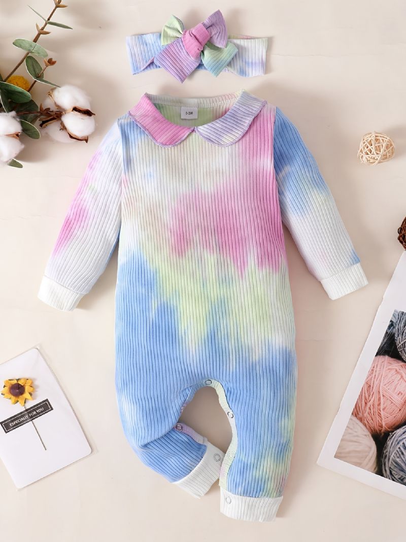 Babypiger Jumpsuits Langærmede Tie Dye Rompers & Sløjfe Pandebånd Sæt