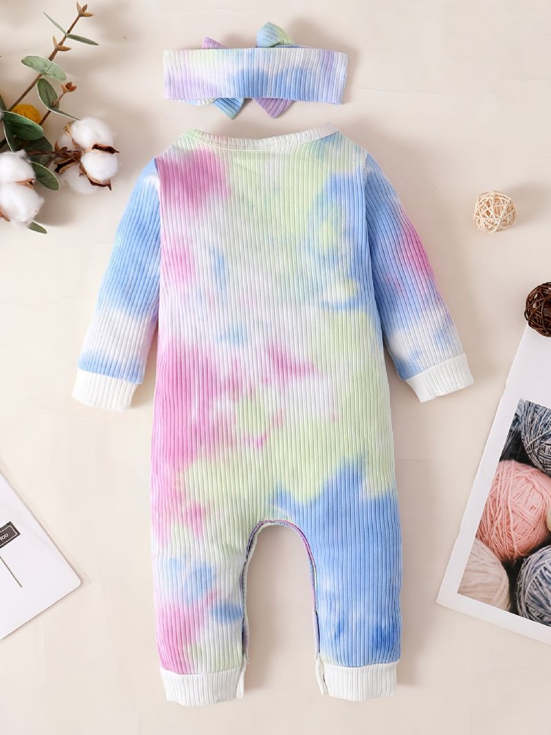 Babypiger Jumpsuits Langærmede Tie Dye Rompers & Sløjfe Pandebånd Sæt