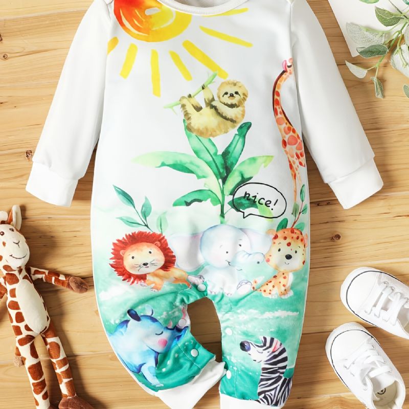 Babypiger Langærmede Jumpsuits Rompers Med Dyreprint