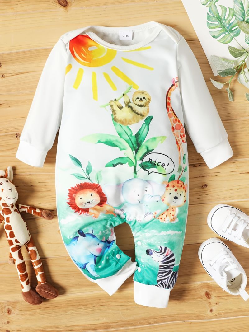 Babypiger Langærmede Jumpsuits Rompers Med Dyreprint