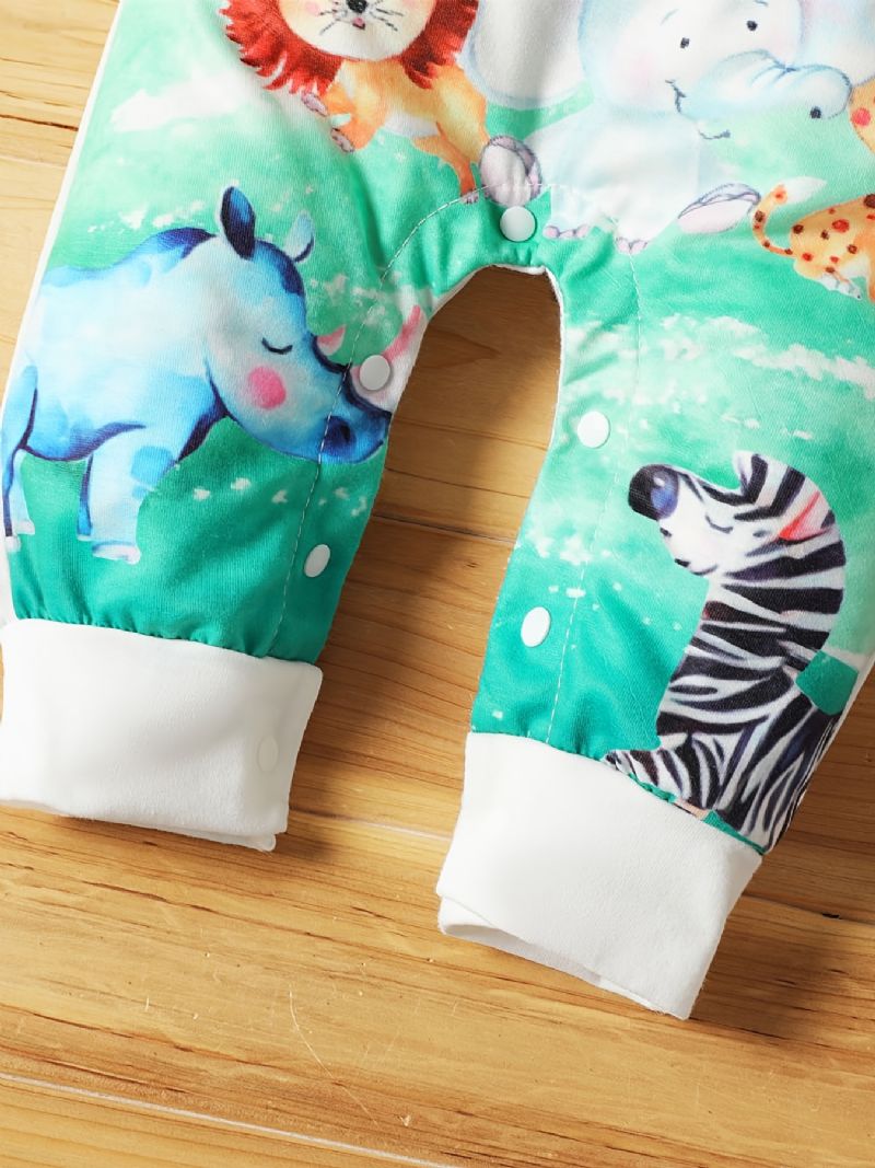 Babypiger Langærmede Jumpsuits Rompers Med Dyreprint