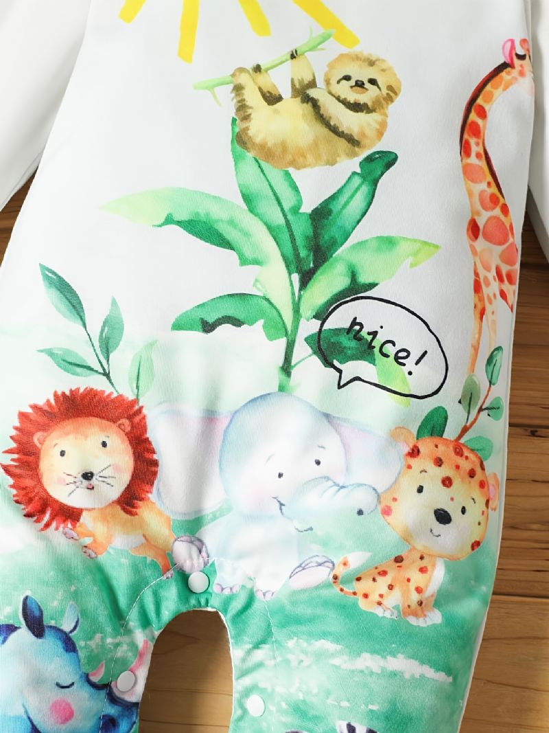 Babypiger Langærmede Jumpsuits Rompers Med Dyreprint