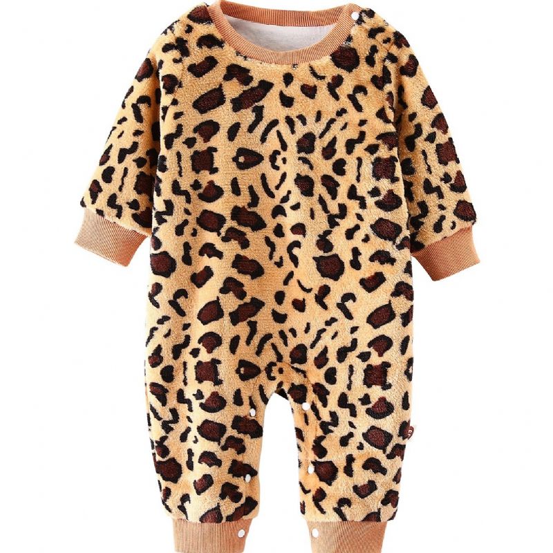 Babypiger Leopardmønster Jumpsuit Langærmet Bomuld Onsie Til Vinter Babytøj