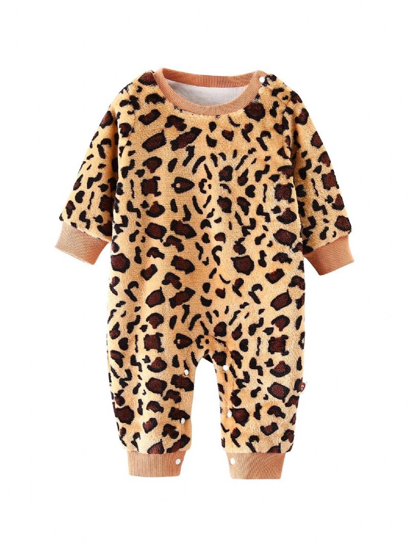 Babypiger Leopardmønster Jumpsuit Langærmet Bomuld Onsie Til Vinter Babytøj