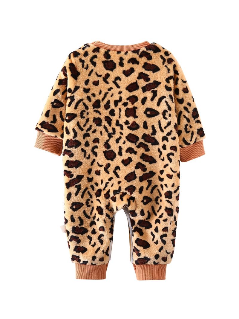 Babypiger Leopardmønster Jumpsuit Langærmet Bomuld Onsie Til Vinter Babytøj