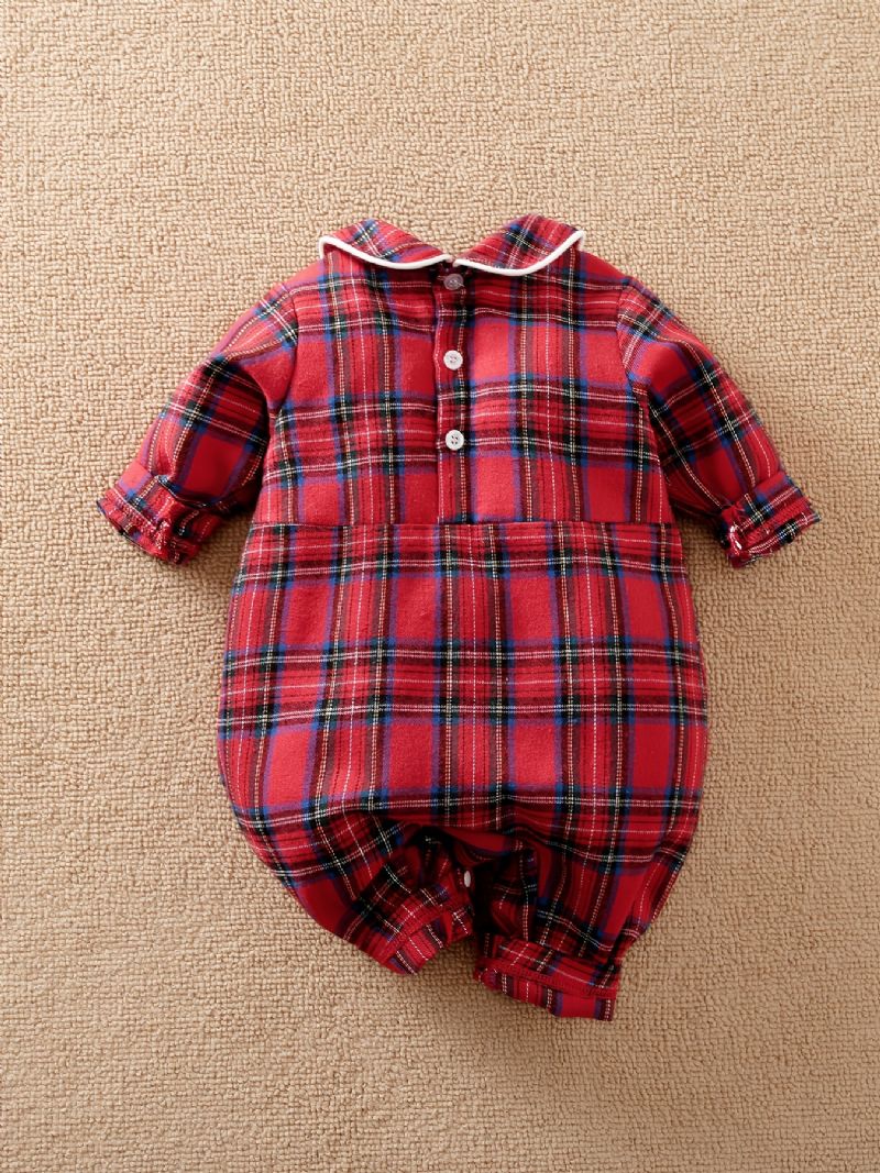 Babypiger Sød Plaid Elk Slæde Bil Print Jule Jumpsuit