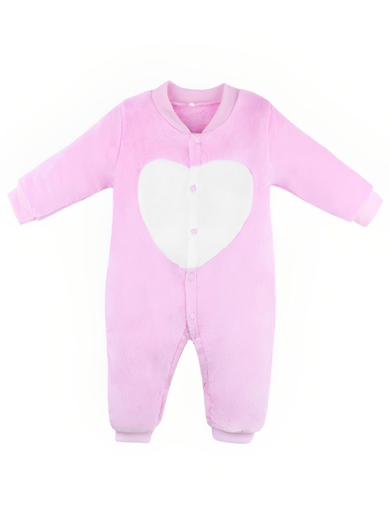 Børnenes Pink Heart Warm Langærmet Jumpsuit Vintertøj